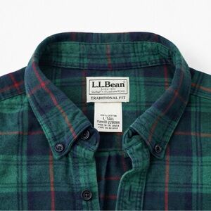 L.L.Bean Green Tartan Flannel Shirt Large Tall Mens Button Down